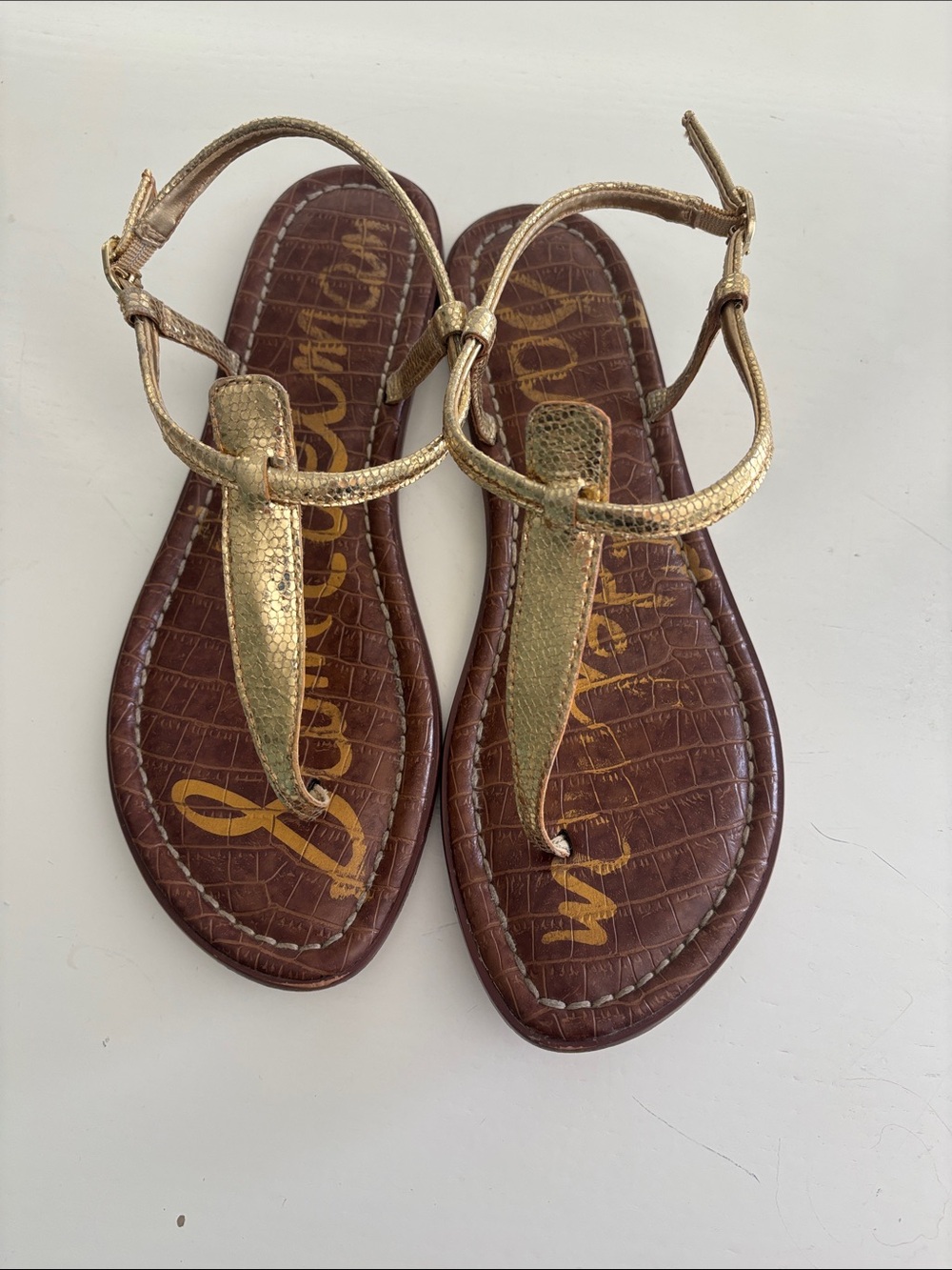 Sam Edelman Metallic Gold T-Strap Sandals